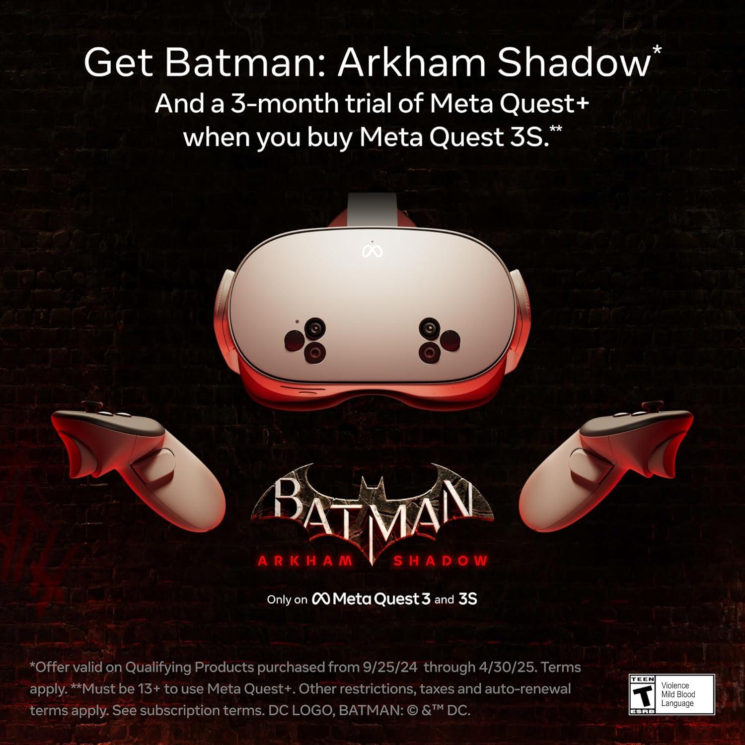 imageMeta Quest 3S 128GB  Get Batman Arkham Shadow and a 3Month Trial of Meta Horizon Included  AllinOne Headset