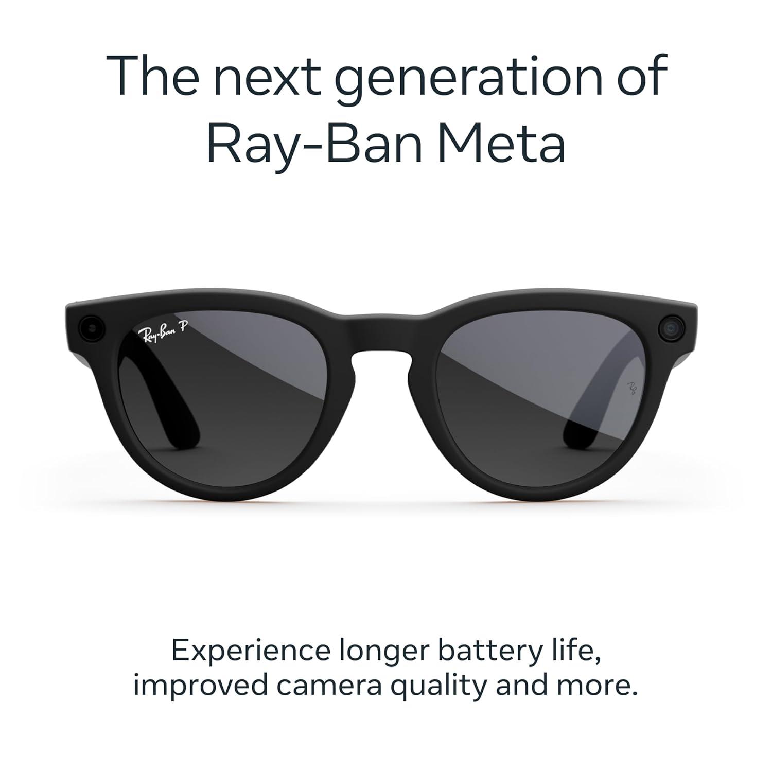 imageRayBan  Meta Headliner Low Bridge Fit Gen 2  Shiny Black Green lensesMatte Black  Polarized Gradient Graphite Lenses