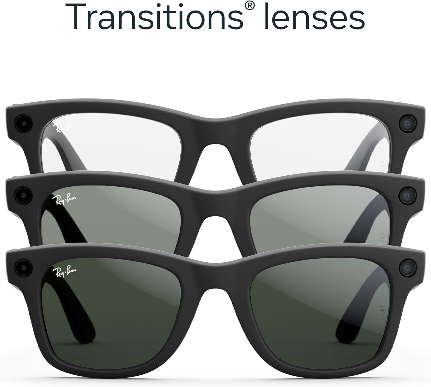 imageRayBan Meta Glasses WayfarerMatte BlackTransitions Clear to Graphite Green Regular